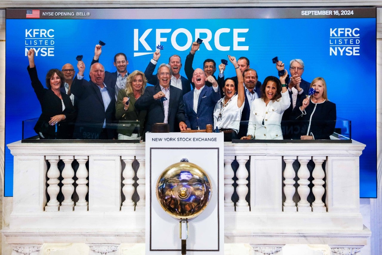 Kforce Inc. (NYSE: KFRC) Rings The Opening Bell®Today, Monday, September 16, 2024, The New York Stock Exchange welcomes executives and guests of Kforce Inc. (NYSE: KFRC) to celebrate its recent transfer. To honor the occasion, Dave Dunkel, Chairman, and Joe Liberatore, President & CEO, joined by Lynn Martin, President, NYSE Group, ring The Opening Bell®. Photo Credit: NYSE