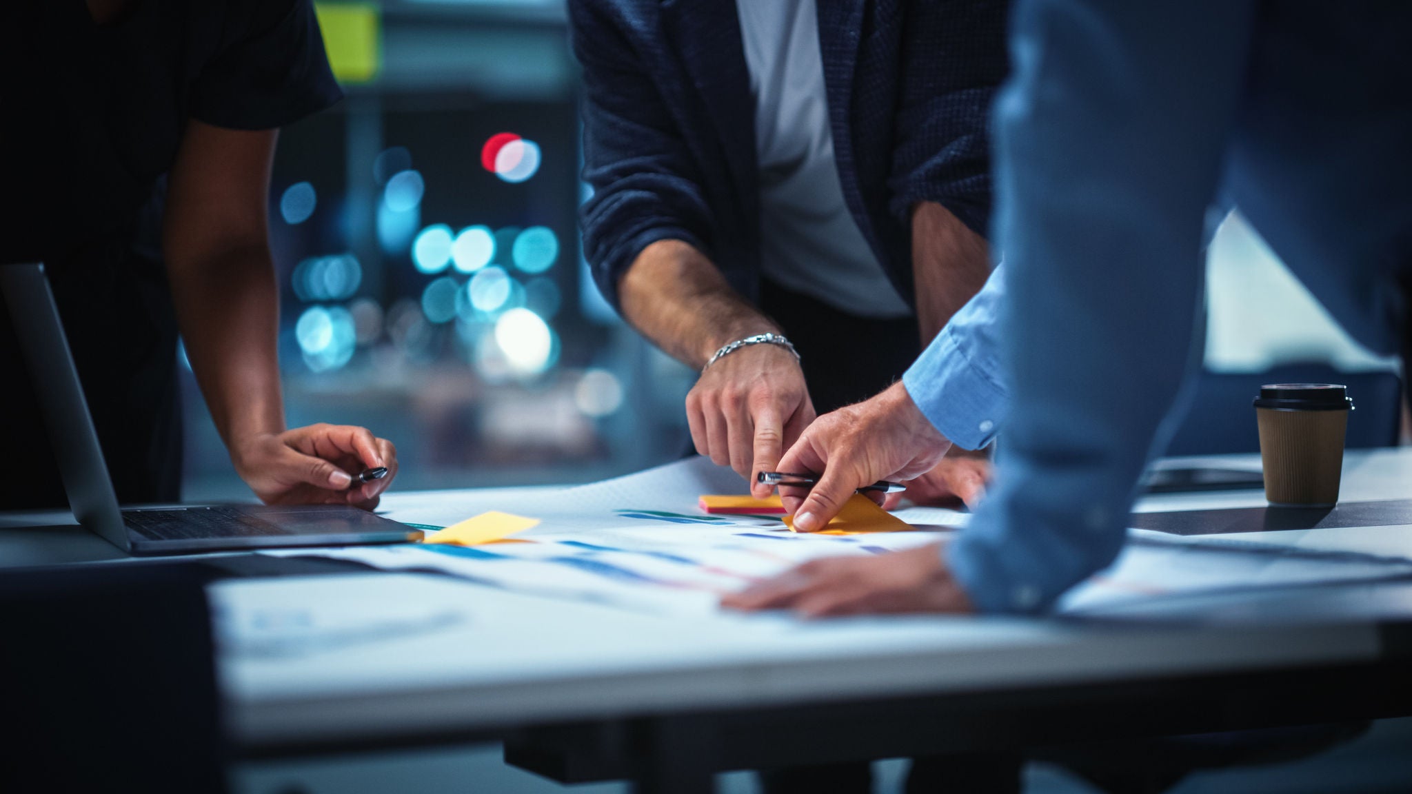 Office Conference Room Meeting: Diverse Team of Top Managers Talk; Brainstorm; Use Digital Tablet. Business Partners Discuss Financial Reports; Plan Investment Strategy. Team of Three