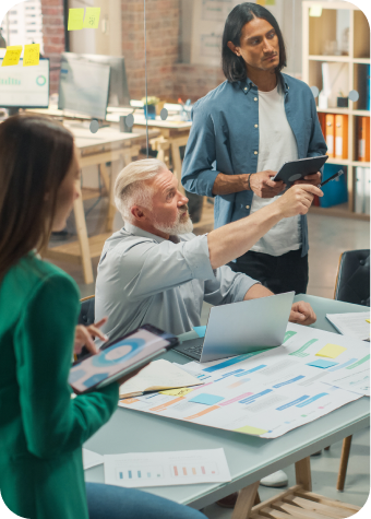 Professional working with technical planning materials